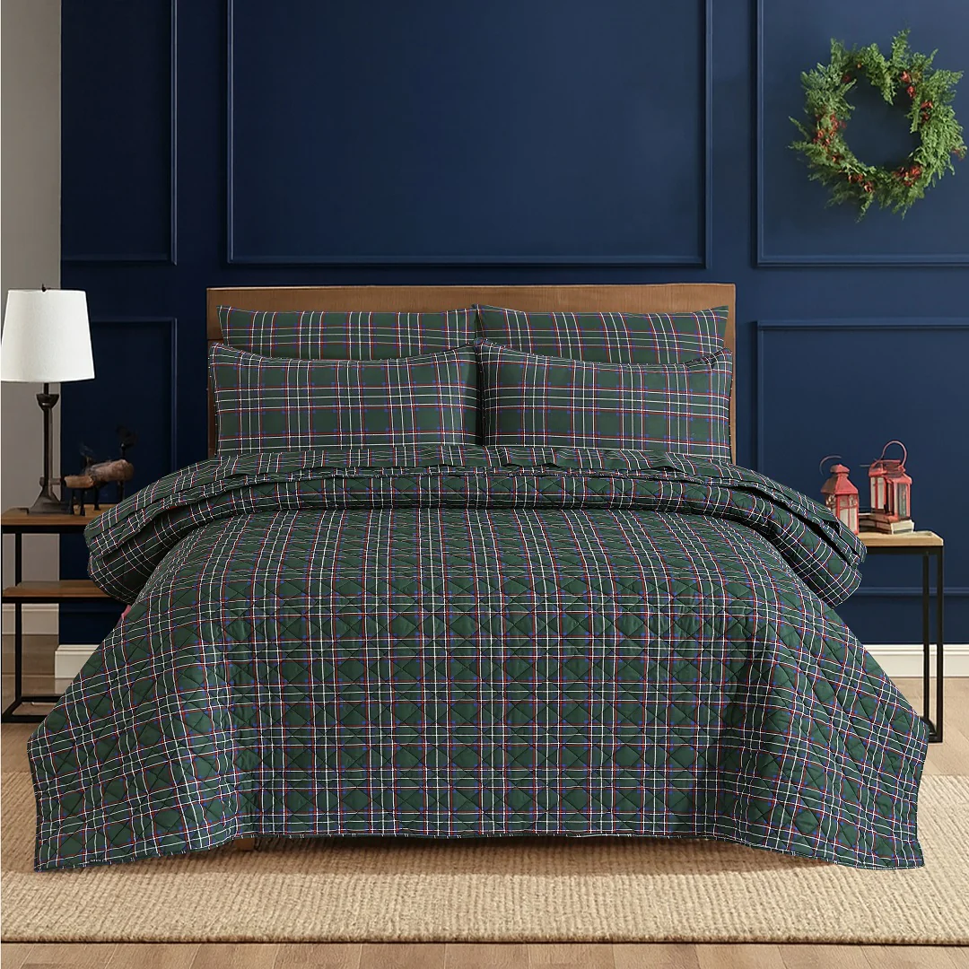 British Checked Green - Bedspread Set