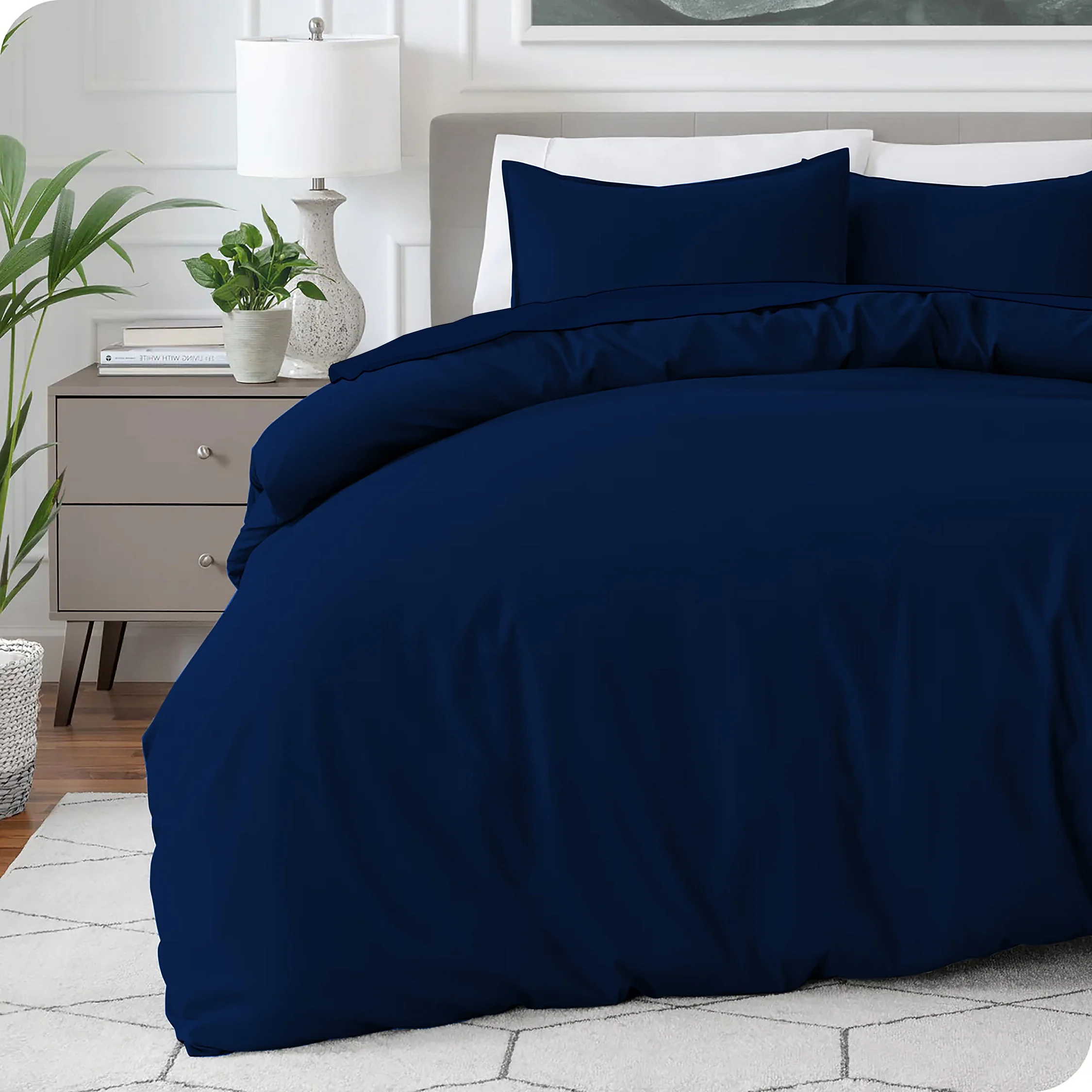 Plain Dyed Duvet Cover - Blue/White - Image 3
